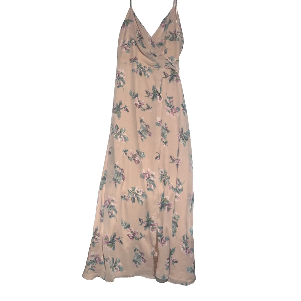 Joanna August Chiffon Maxi Wrap Gown M Pink Floral Flowy Dress Bridal Formal
